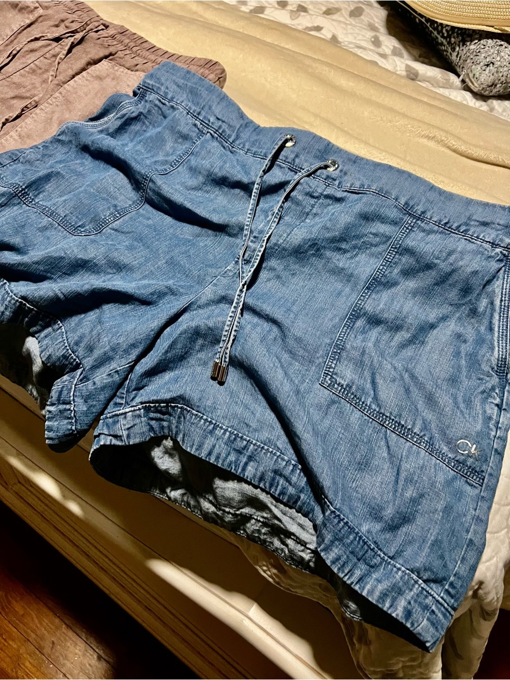 Calvin Klein Light Blue Denim Drawstring Women's Shorts